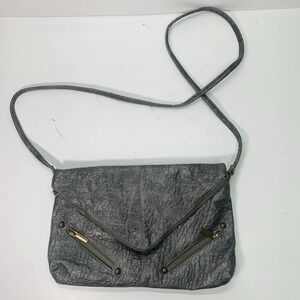NEW Le Chateau Crossbody Bag Faux Leather Gray Zip Casual Chic Purse Going Out